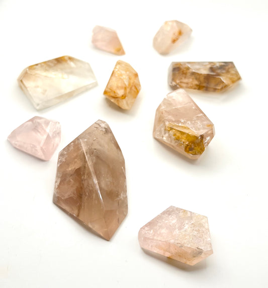 Rose Quartz Freeforms with Golden Healer Inclusions- Deep Heart Healing, Love, Joy
