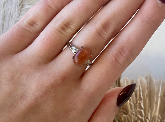 White Bronze Sunstone Ring- Good Luck, Intuition, Authentic Self, Joy, and Energy