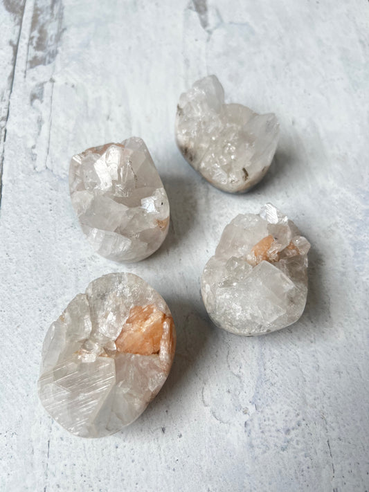 Apophyllite Palm Stones-  Bringer of Light, Energetic Cleansing, Angelic Connection, Calming