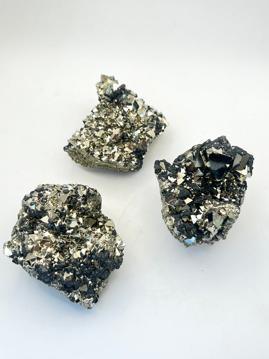 High Quality Pyrite Octahedral Clusters with Galena Inclusions- Abundance, Manifesting, Deep Grounding, Leadership