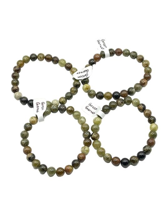 Green Garnet Bracelet- Prosperity, Emotional Renewal, Heart Chakra, Zesty Enthusiasm, Inner Resilience