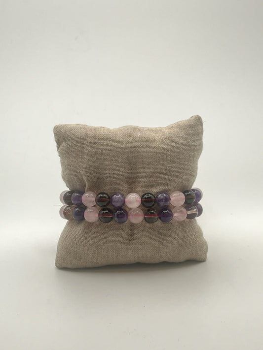 Grief Support Crystal Bracelet (Amethyst, Smoky Quartz + Rose Quartz Mix)