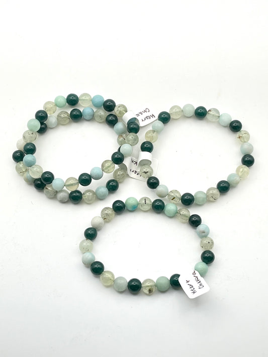 Heart Chakra Healing Crystal Bracelets (Green Prehnite, Jade + Amazonite Mix)