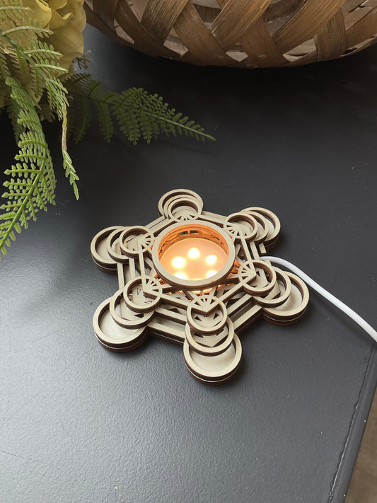Wooden Sphere Stand with LED- Metatron