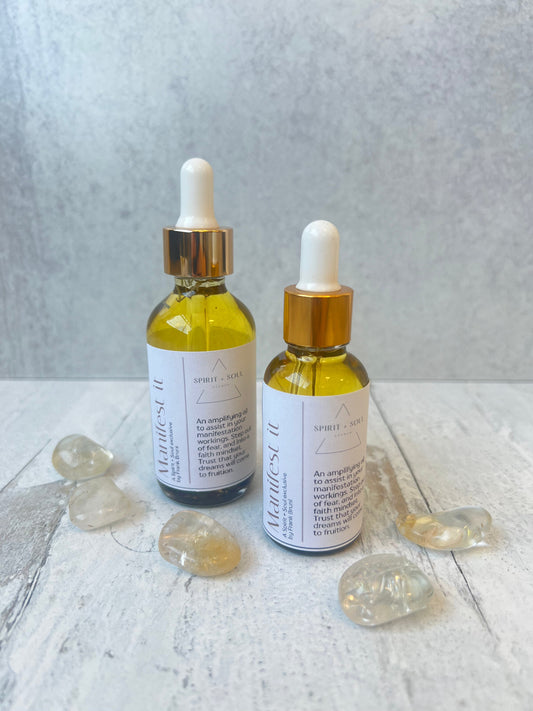 Manifest It Intention Oil by Frank Bruni dropper bottles, included in the Morning Ritual Luxe: Manifesting gift set