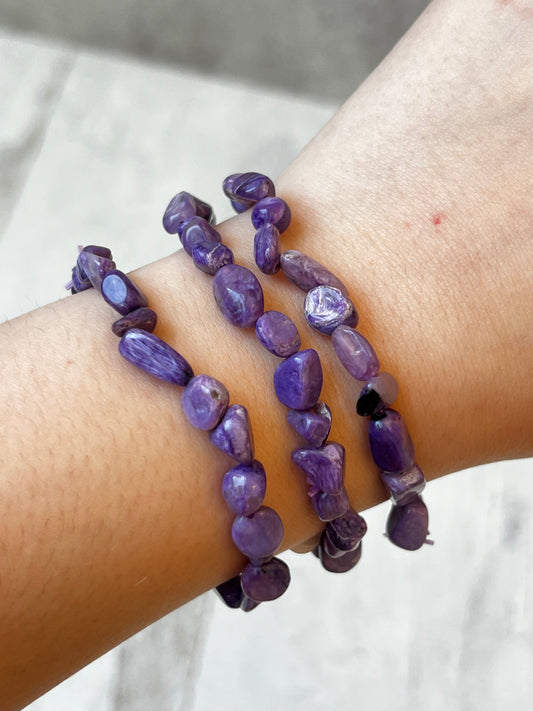 Charoite Tumbled Chip Bracelet- Transformation, Transmutation, Strength, Creativity, Self-Esteem