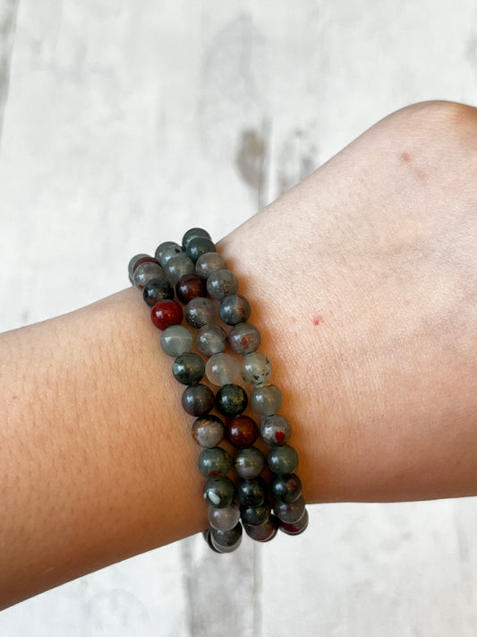 African Bloodstone Crystal Bracelet- Protection, Courage, Strength, Balance