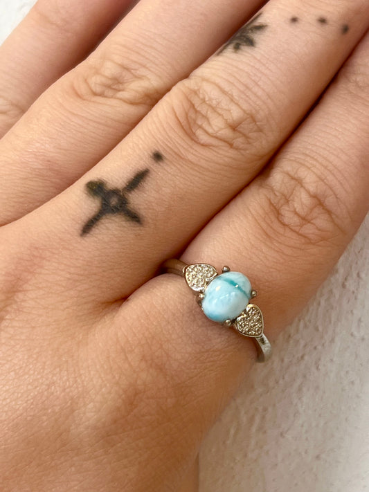 Larimar White Bronze Ring- Calm, Clarity, Peace, Acceptance, Anti-Anger, and Anti-Anxiety