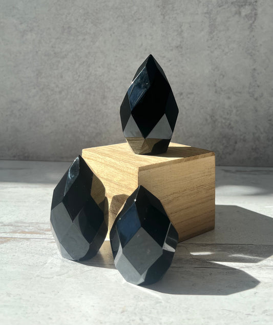 Obsidian Faceted Diamond Freeforms- Psychic Protection, Grounding, Intuition, Shadow Work