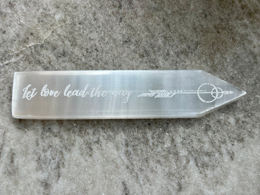 Let Love Lead the Way Carved Selenite Arrow- Cleansing + Clearing