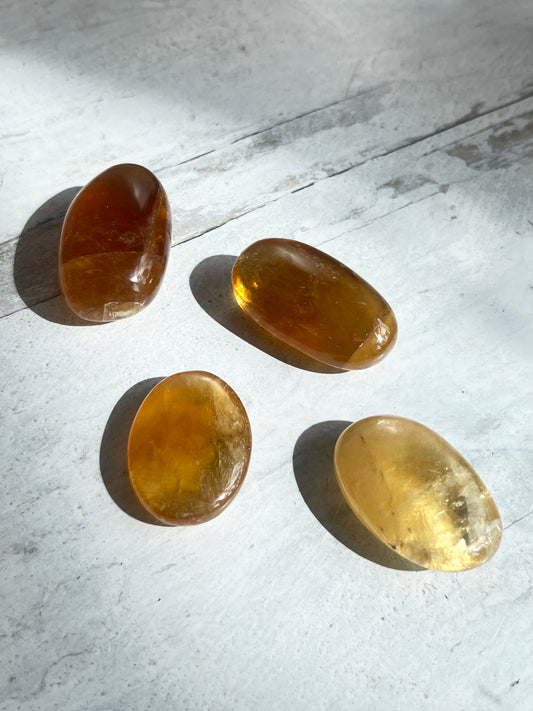 Honey Calcite Palm Stones- Power, Responsibility, Leadership, Focus, Confidence, Intelligence