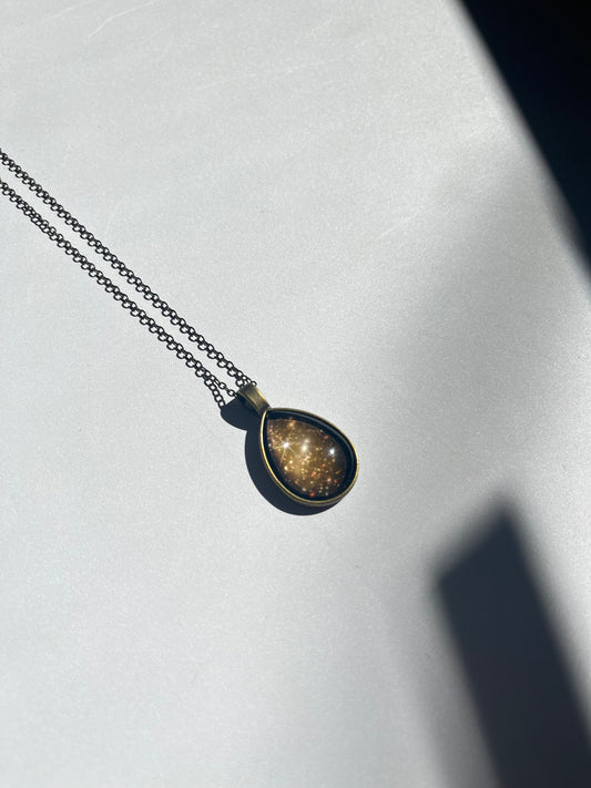 Antique Bronze Cosmic Ocean Teardrop Necklace