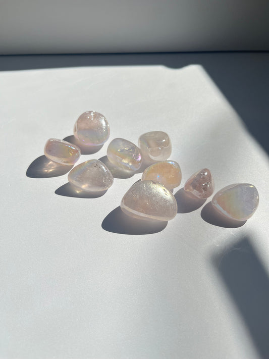 Angel Aura Rose Quartz Tumbled Pocket Stone- Love, Self Love, Heart Chakra, High Vibrational