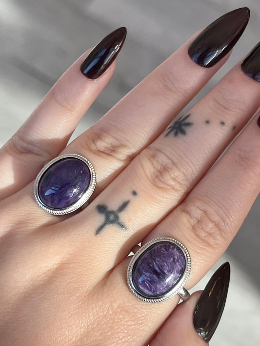 Oval Charoite Ring- Transformation, Transmutation, Strength, Creativity, Self-Esteem