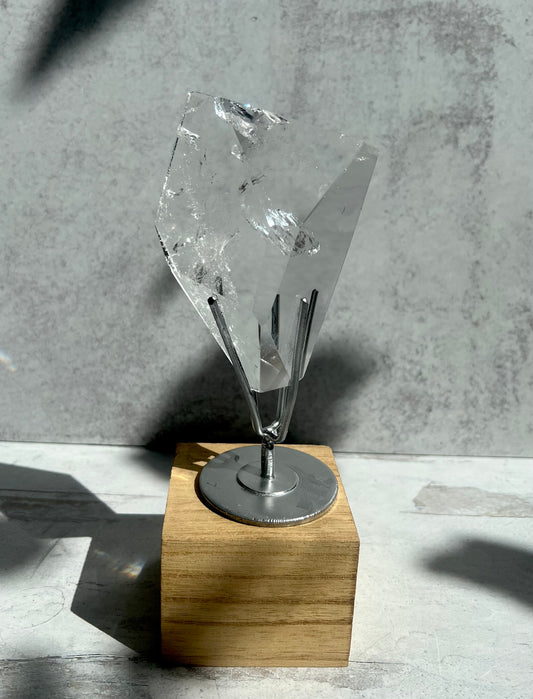 High Quality Brazilian Clear Quartz Free Forms on Stand-Amplifies Energy + Raises Vibration