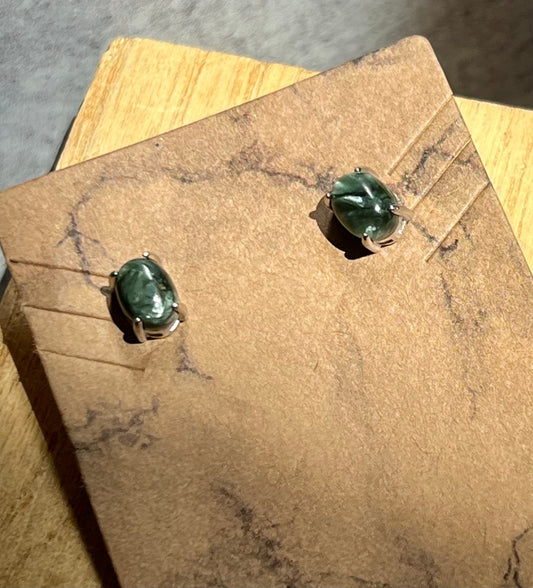 Seraphinite Stud Earrings (Sterling Silver)- Angelic Connection, Heart Healing, Physical Health Healing