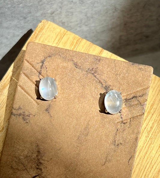 Moonstone Stud Earrings (Sterling Silver)- Balance, Harmony, Creativity, Compassion, Confidence, Intuition