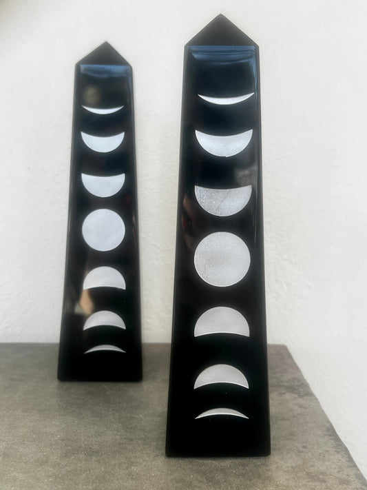 Large Black Obsidian Moon Phase Towers- Psychic Protection, Grounding, Intuition, Shadow Work
