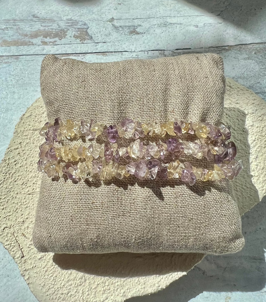 Ametrine Chip Crystal Healing Bracelet- Protection, Empowered Potential, Abundance, Serenity, Creativity