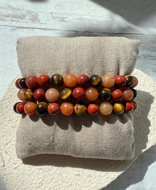 Aligned Action Crystal Beaded Bracelet (Carnelian, Tiger's Eye + Red Jasper Mix)