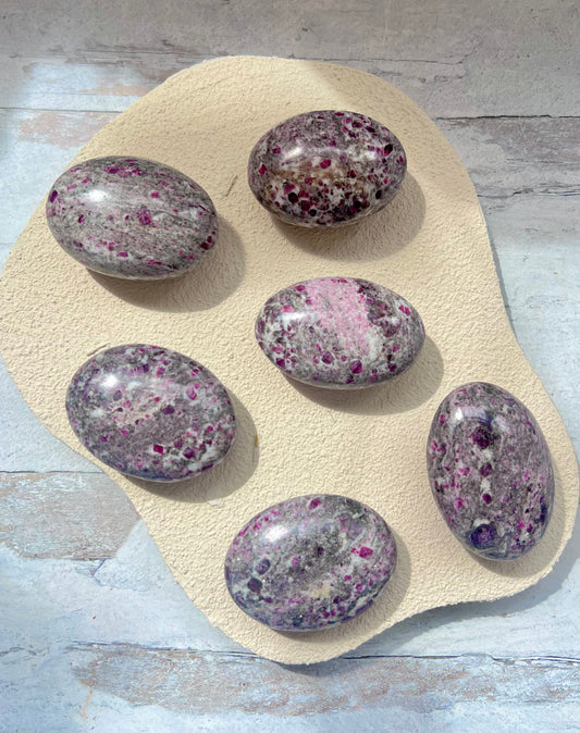 Ruby in Mica Palm Stones- Passion, Courage, Inner Strength, Motivation