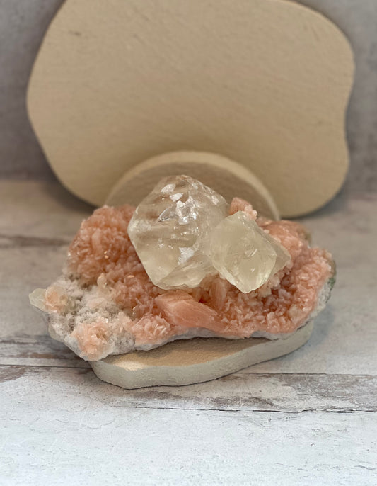 Pink Heulandite with Apophyllite + Calcite- Energy Cleansing, Emotional Healing, Letting Go, Heart Healing