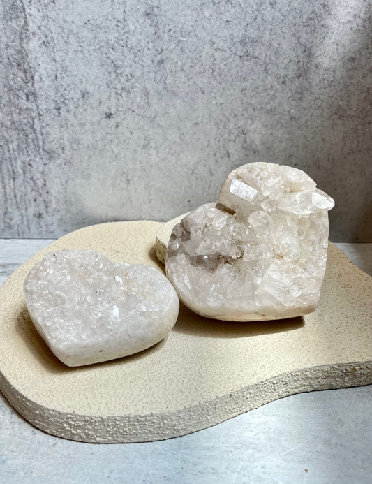 Clear Quartz Geode Heart Carvings- Raises Vibration + Amplifies Energy