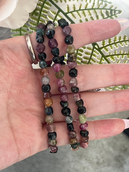 Mixed Tourmaline Tumbled Chip Bracelet- Protection, Love, Grounding, Peace