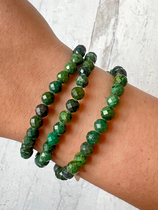 Emerald Jade Faceted Crystal Bracelet- Good Luck, Prosperity, Protection, Love
