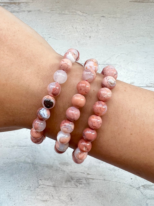 Pink Agate Crystal Bracelet- Self Acceptance, Creativity, Protection, Healing Relationships