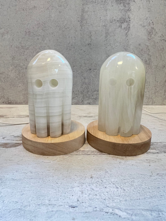 White Onyx Ghost LED Lamps- Nurturing, Protective, Grounding, Patience, Focus