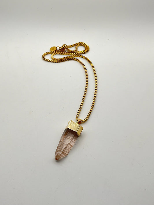 Gold Pink Lemurian Quartz Point Necklace- Ancient Wisdom, Divine Feminine Energy, Manifesting