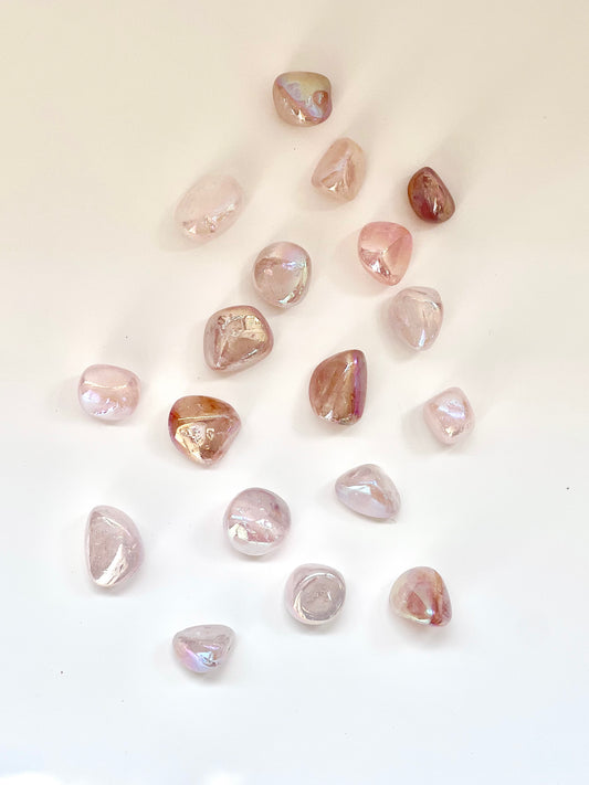Angel Aura Rose Quartz Tumbled Pocket Stone- Love, Self Love, Heart Chakra, High Vibrational