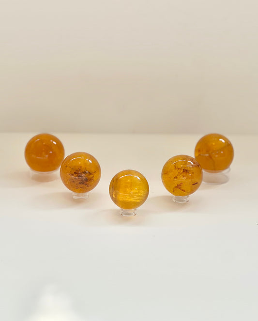 Yellow Fluorite Spheres with Mica Inclusions-Soul's Path, Clearing, Life Path Guidance, Creativity, Intellect