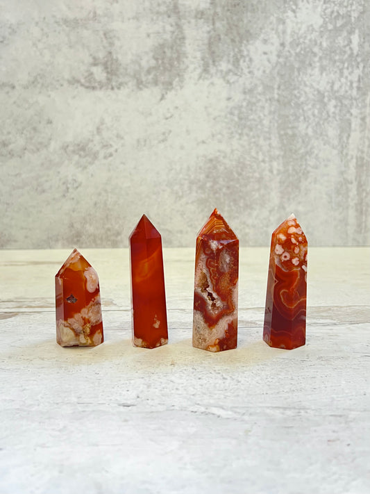 Carnelian Flower Agate Towers- Full Potential, Emotional Balance, Self-Growth, Joy