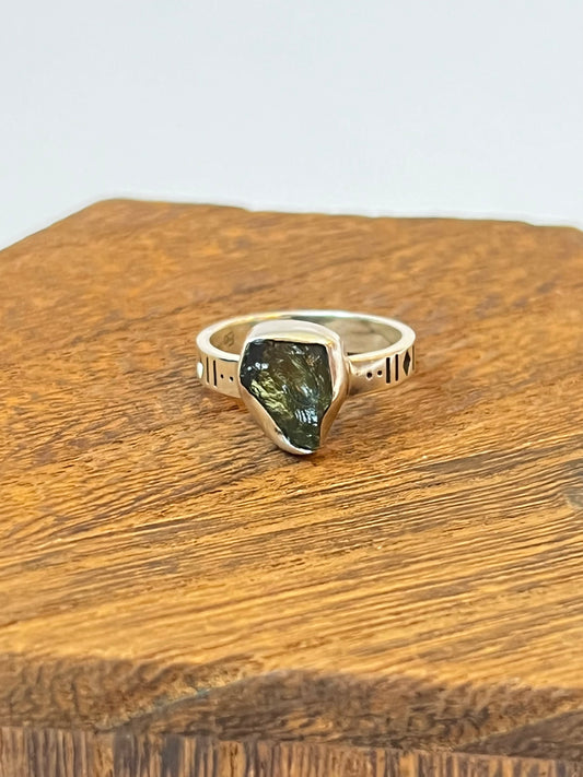 Moldavite Free Form Fearless Ring- Transformation, High Vibe, Ascension, Heart Healing