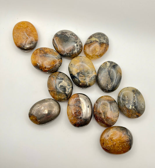 Golden Healer with Pyrite Inclusions Mini Palm Stones- Abundance, Healing, Prosperity, Protection, Manifesting