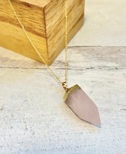 Large Pyramid Rose Quartz Necklace