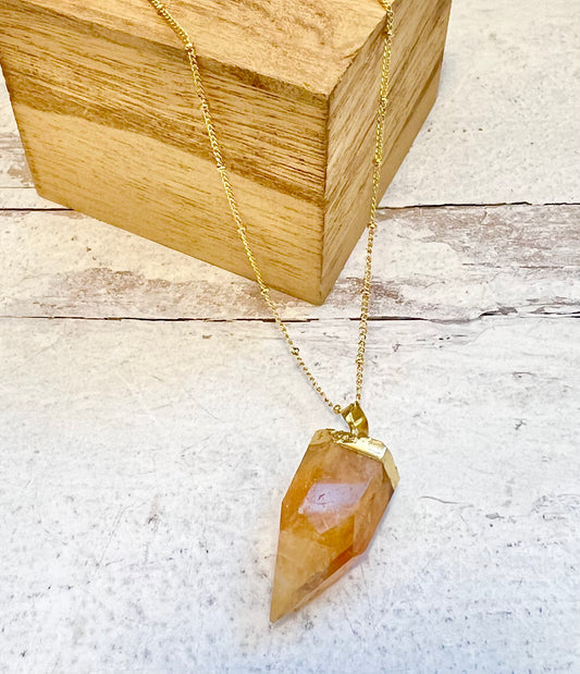 Polished Citrine Pyramid Gold Filled Necklace- Abundance, Success, Joy, Confidence, Vitality, Creativity