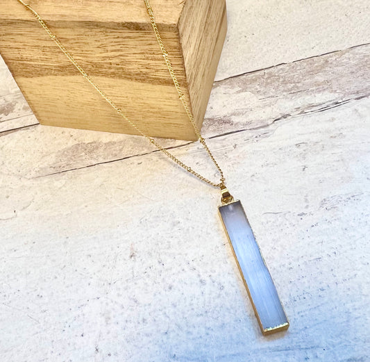 Selenite Gold Filled Necklace- Cleansing, Clarity, Higher Consciousness, Angelic Connections