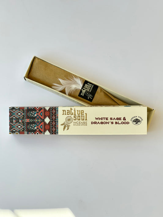 Native Soul White Sage & Dragon's Blood Incense Sticks- Cleansing, Energetic Protection, Purifying