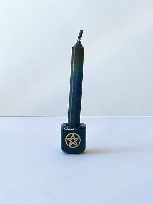 Black Chime Candle Holder with Gold Pentacle