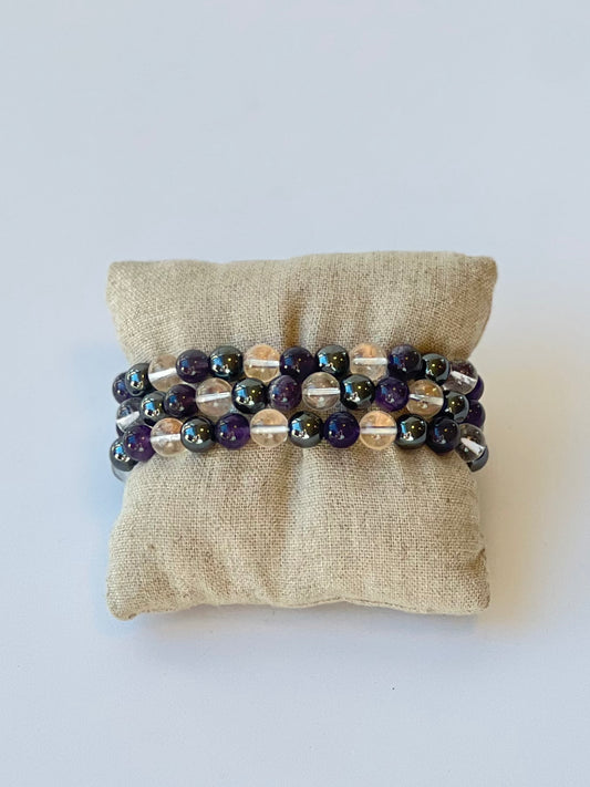 Ease + Flow Crystal Bracelet (Amethyst, Hematite + Clear Quartz Mix)