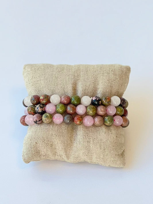 Self Love Crystal Bracelet (Rose Quartz, Rhodonite + Unakite)