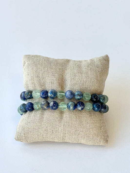 Inner Vision Crystal Bracelet (Green Fluorite, Sodalite + Lapis Lazuli Mix)