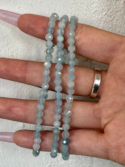 Faceted Aquamarine Crystal Bracelets - Stress Reducer, Cooling, Calming, Clear Communication