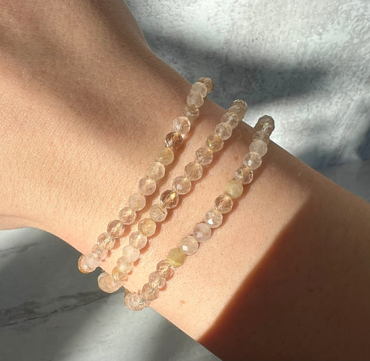 Gold Rutilated Quartz Crystal Bracelet- Solar Plexus Healing, Angelic Realm Connection, Passion, Creativity