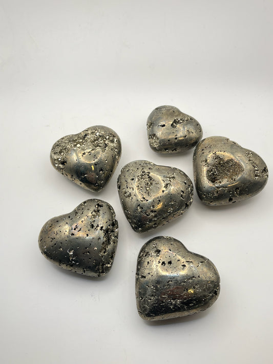Druzy Pyrite Heart Carvings- Manifesting, Abundance, Grounding, Prosperity