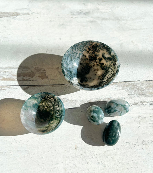 Moss Agate Bowls- New Beginnings, Attracting Abundance, Growth, Immune Boosting, Anti-Inflammatory