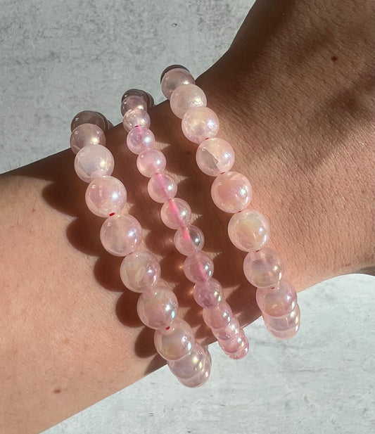 Angel Aura Rose Quartz Crystal Bracelets-Love, Self Love, Heart Chakra, High Vibrational